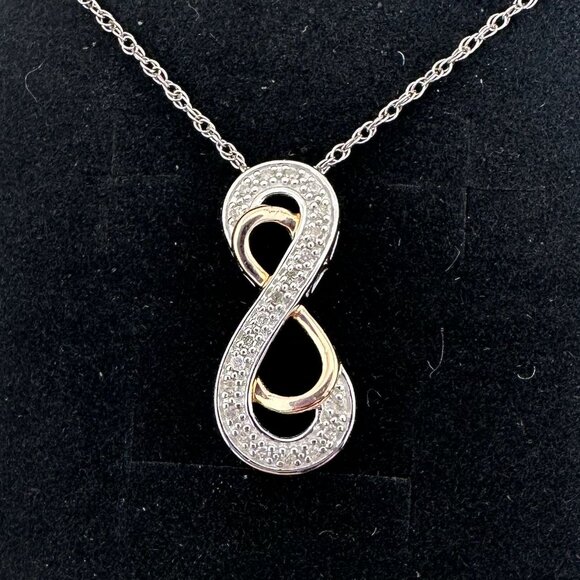 Beautiful INFINITY Necklace - 14kt Gold & Sterling Silver with Natural Diamonds - Picture 2 of 11